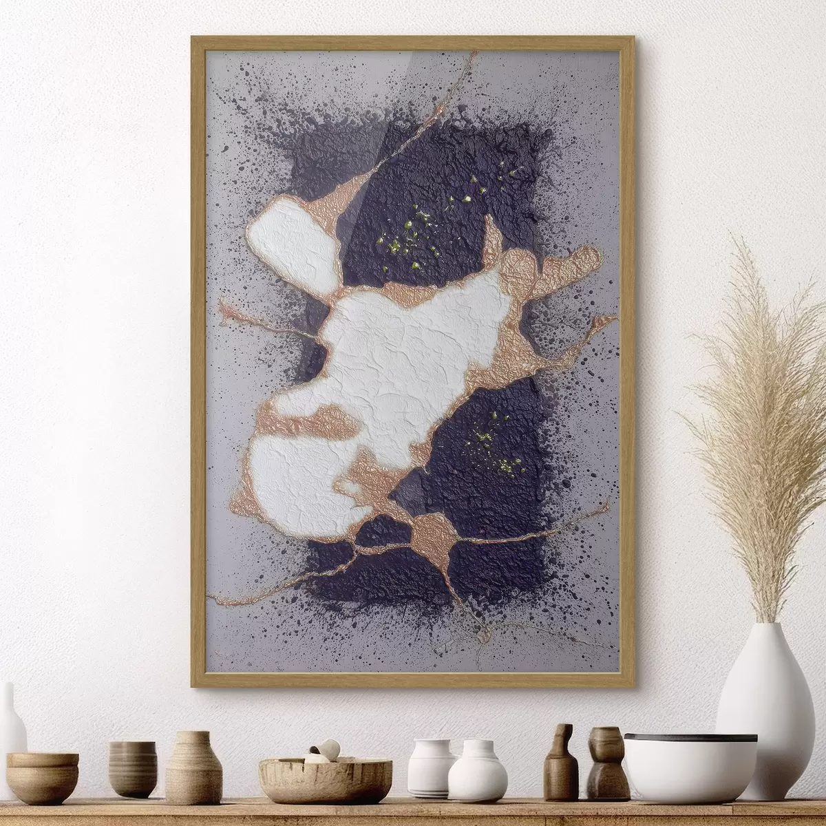 Poster Astratto nei toni del viola e del beige con effetto texture volumetrico f46952