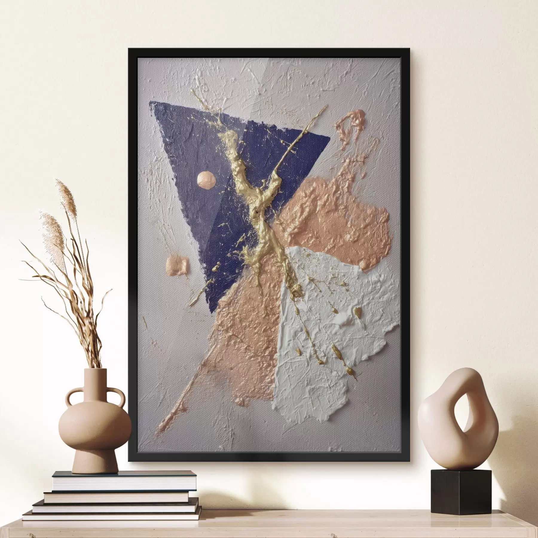 carta da parati Composizione astratta con un triangolo blu scuro e pennellate in rilievo in stile pittura a olio nr. f46953