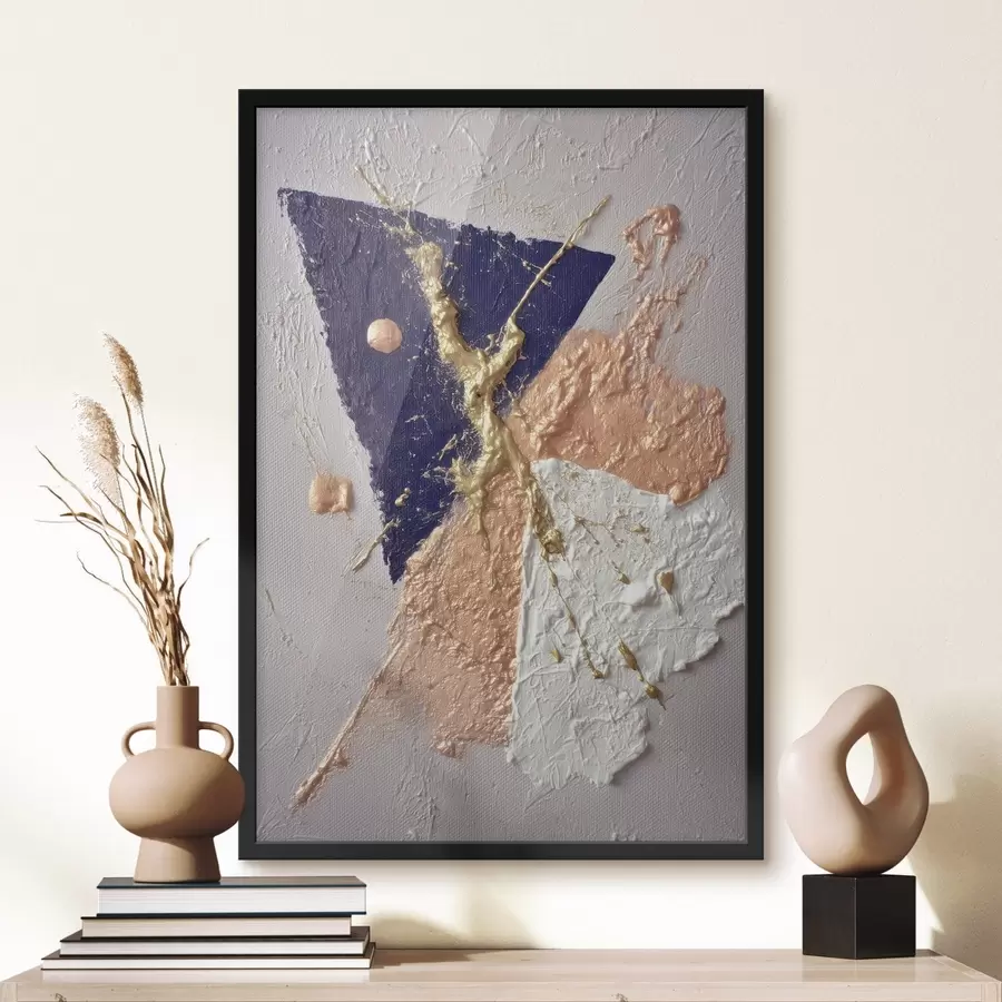 carta da parati Composizione astratta con un triangolo blu scuro e pennellate in rilievo in stile pittura a olio nr. f46953