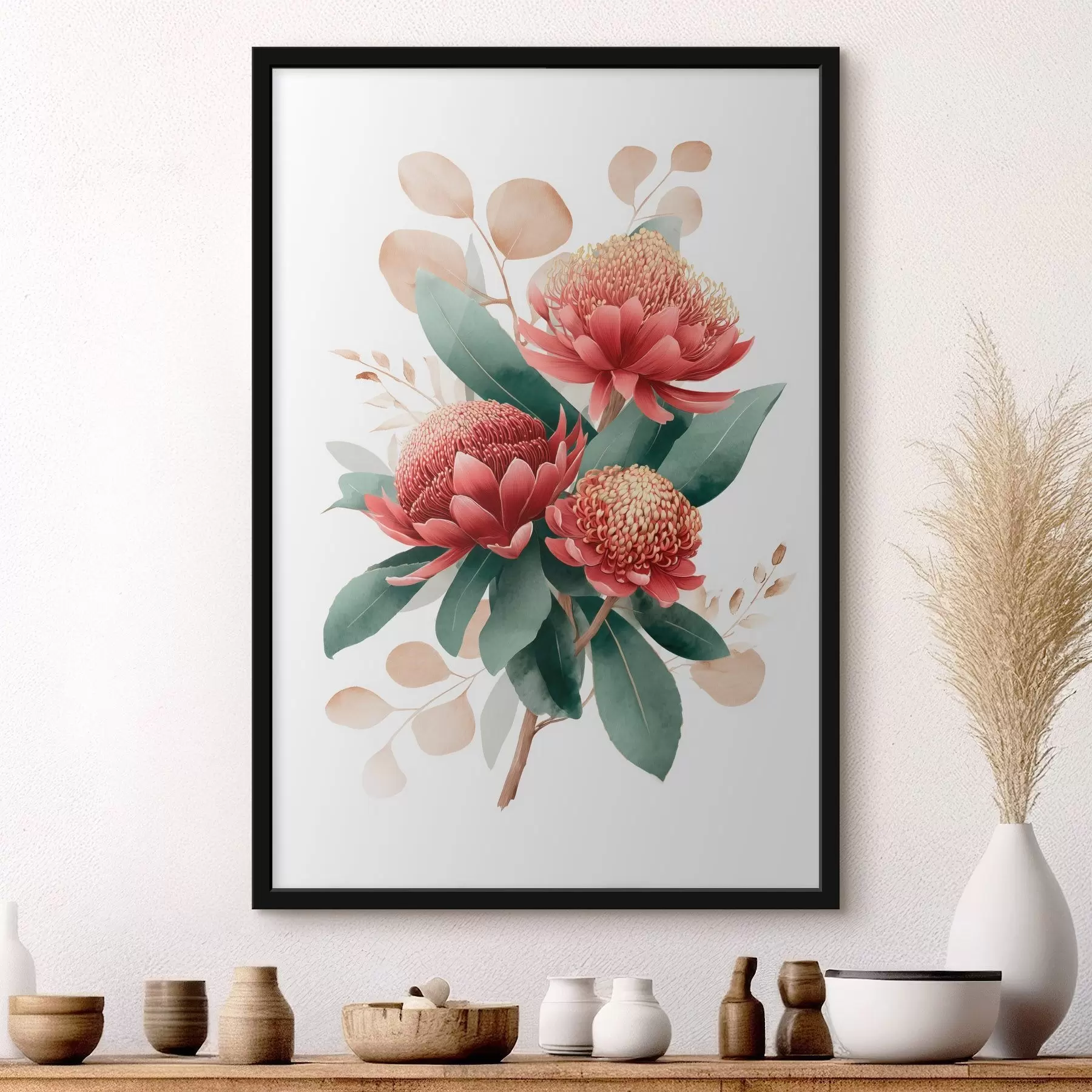 carta da parati Bouquet espressivo di protee e fogliame decorativo in stile illustrazione artistica moderna nr. f46954