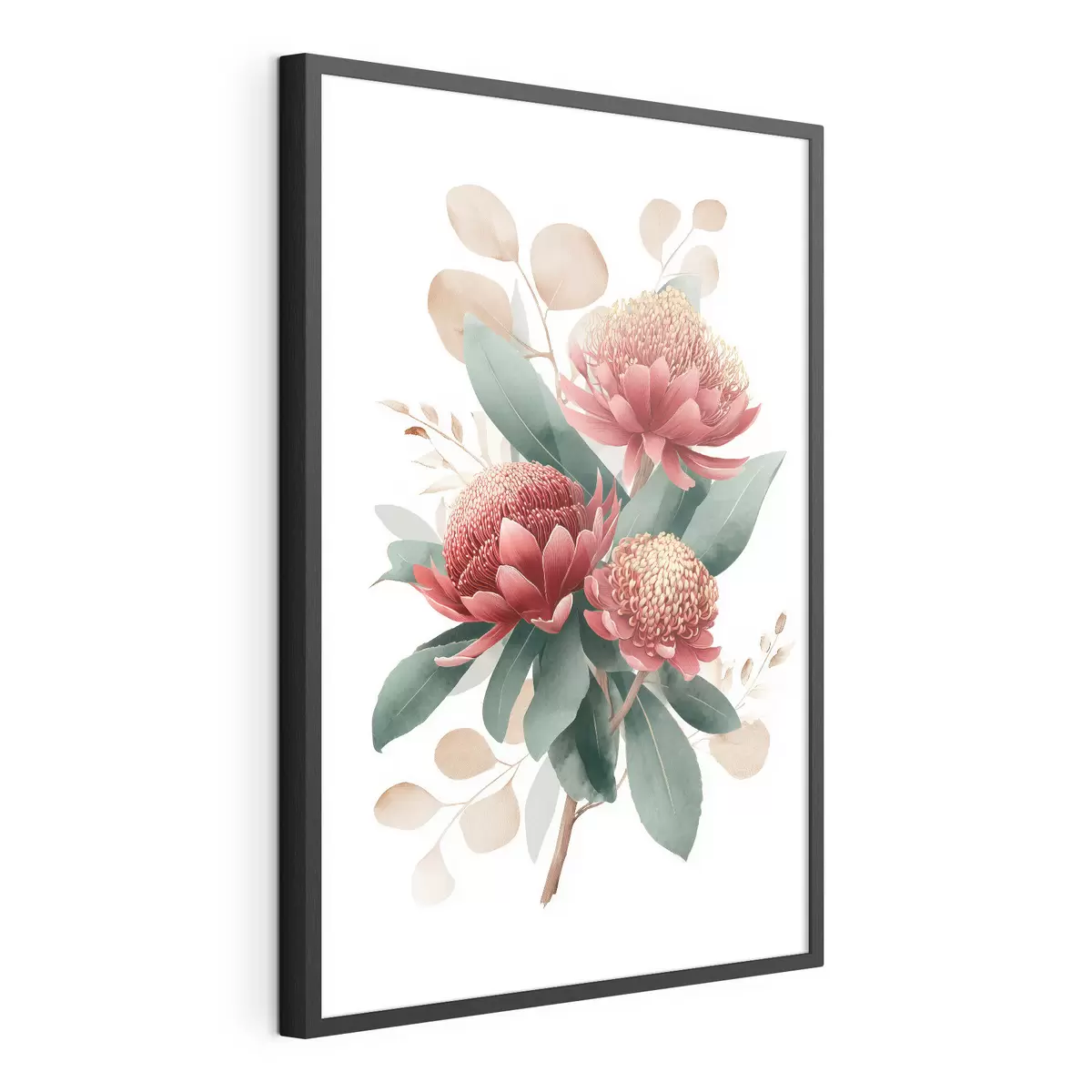 Poster Bouquet espressivo di protee e fogliame decorativo in stile illustrazione artistica moderna f46954