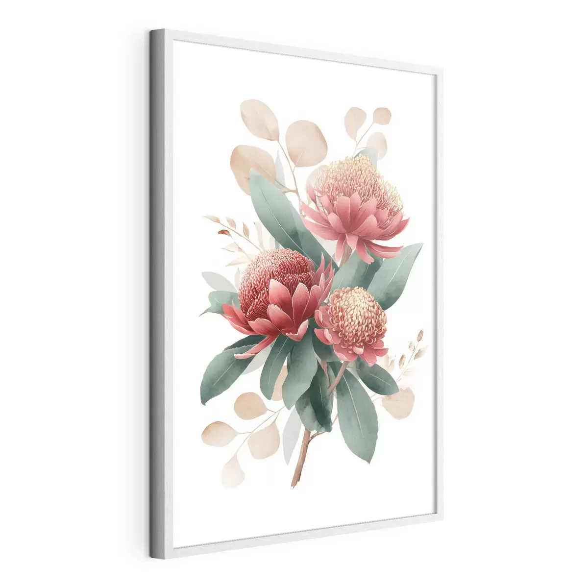 Poster Bouquet espressivo di protee e fogliame decorativo in stile illustrazione artistica moderna f46954