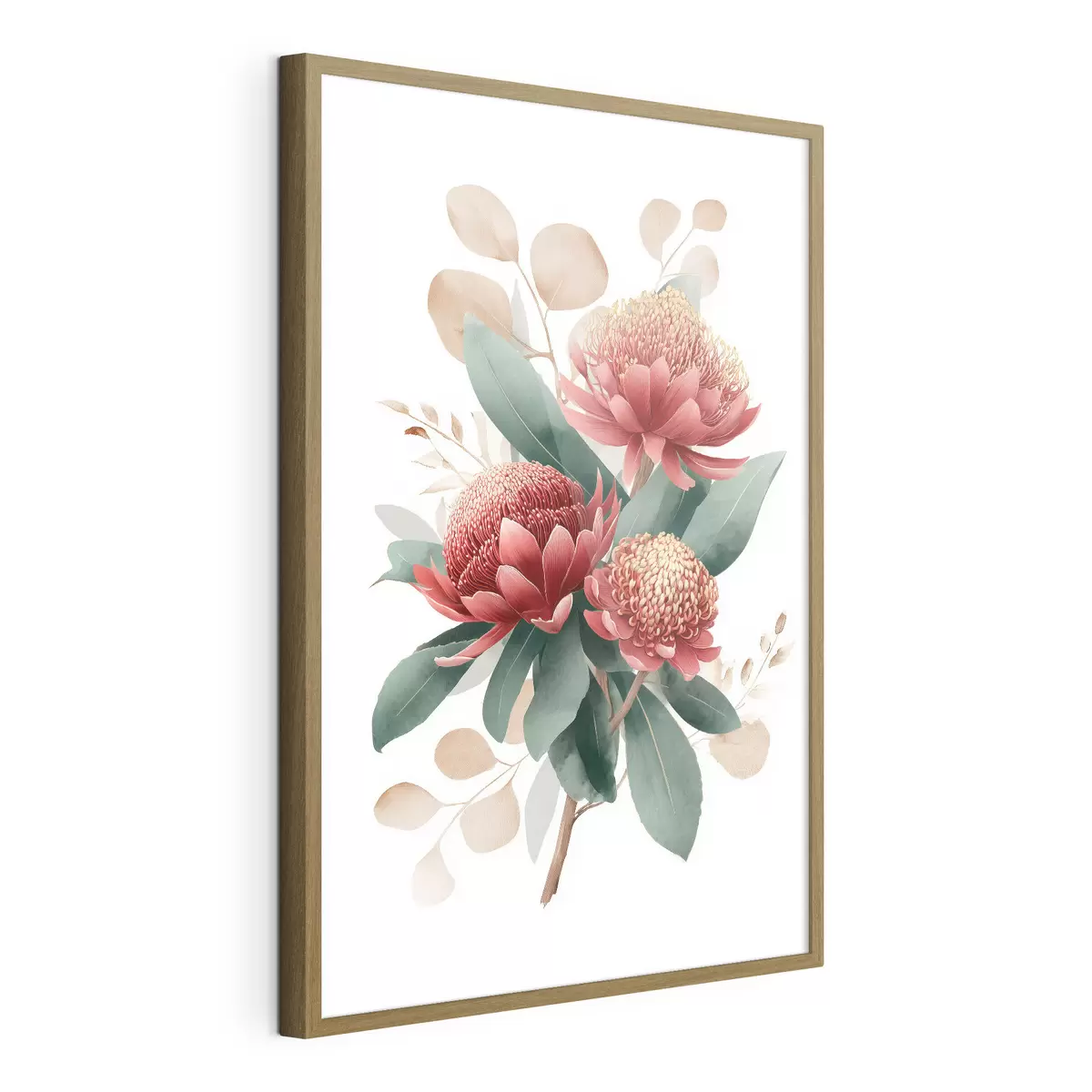 Poster Bouquet espressivo di protee e fogliame decorativo in stile illustrazione artistica moderna f46954