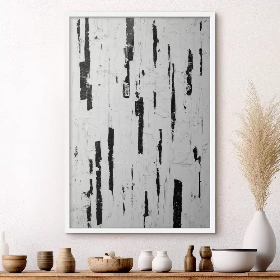 carta da parati Composizione astratta con pennellate verticali nere su sfondo bianco in stile pittura a olio nr. f46956