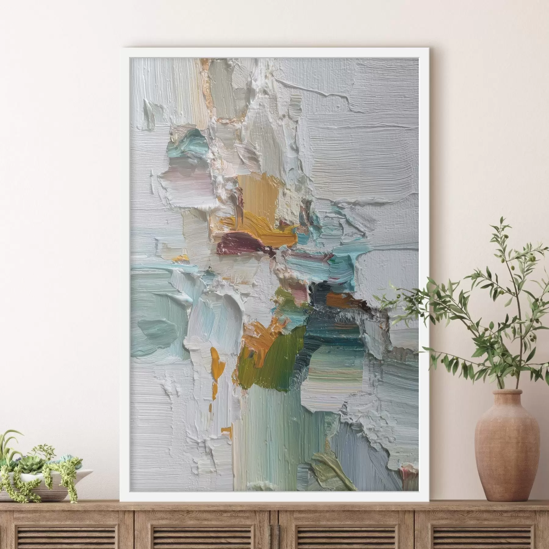 carta da parati Composizione con accenti turchesi e arancioni in stile pittura a olio nr. f46958