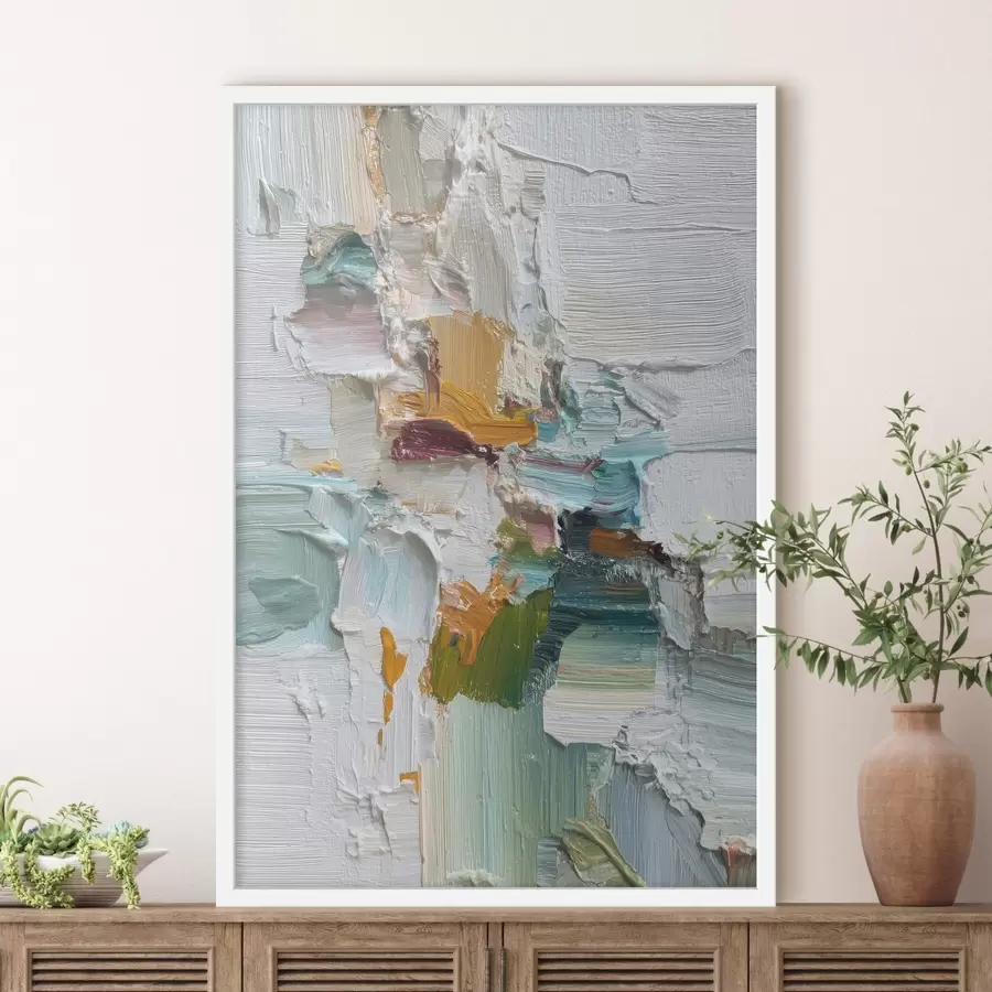 carta da parati Composizione con accenti turchesi e arancioni in stile pittura a olio nr. f46958