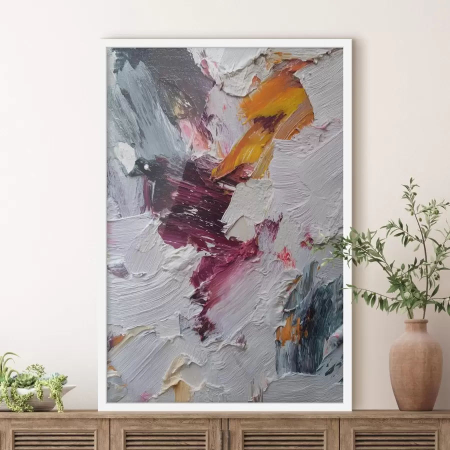 carta da parati Composizione astratta con intense pennellate color ciliegia e arancione in stile pittura a olio nr. f46959