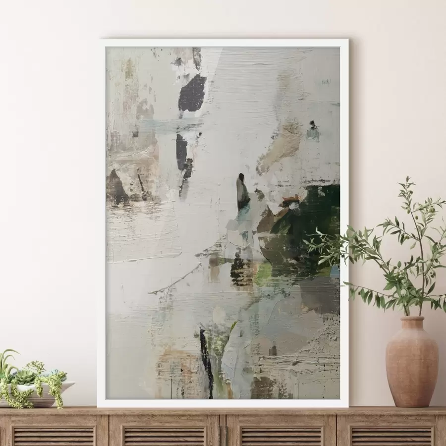 carta da parati Composizione astratta in tonalità pastello con accenti verde scuro in stile pittura a olio nr. f46960