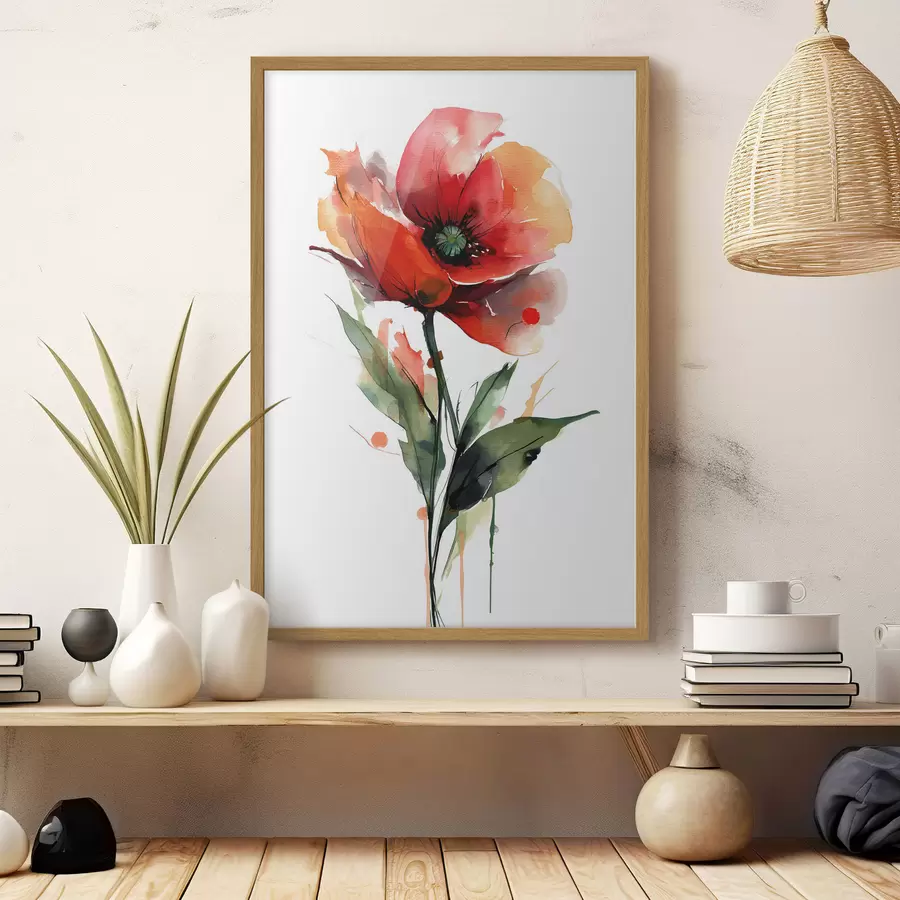 carta da parati Fiore di papavero con espressive gocce di acquerello in stile illustrazione d'arte moderna nr. f47086