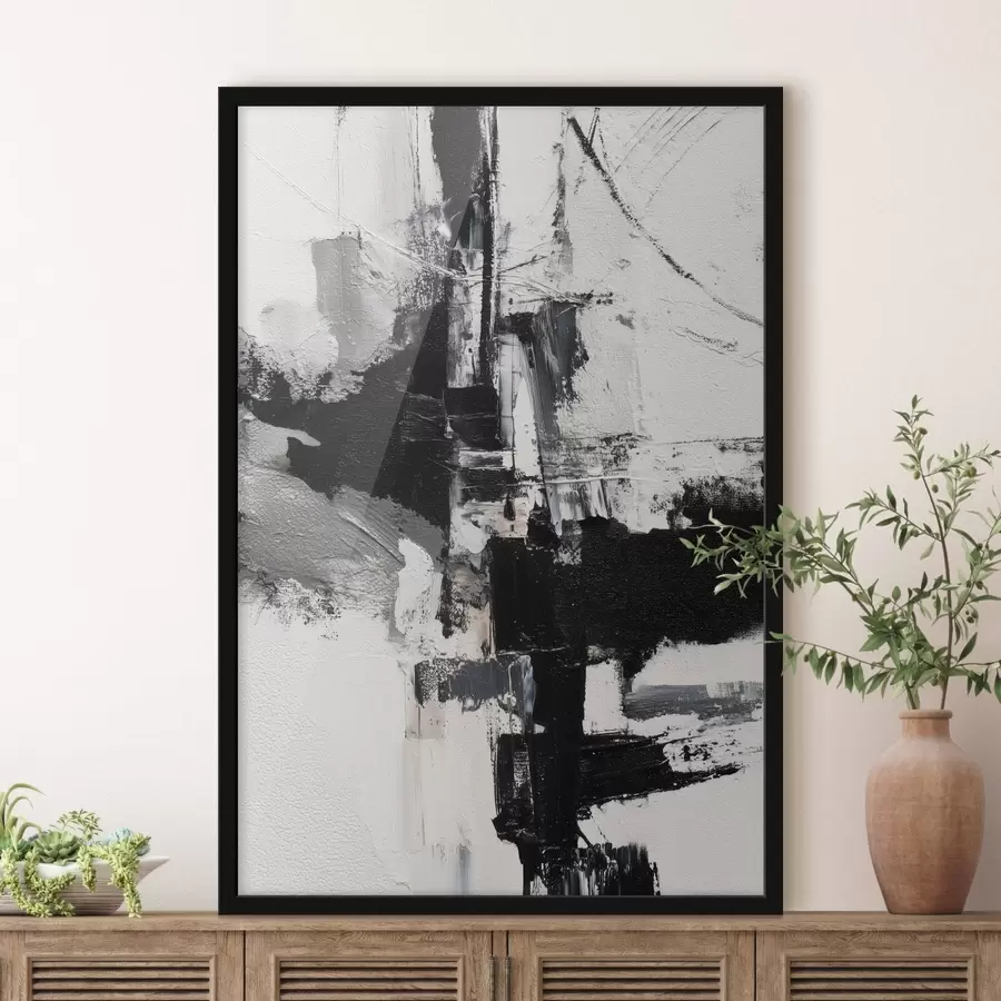 carta da parati Illustrazione strutturata con pennellate contrastanti in nero e grigio in stile pittura a olio nr. f47091