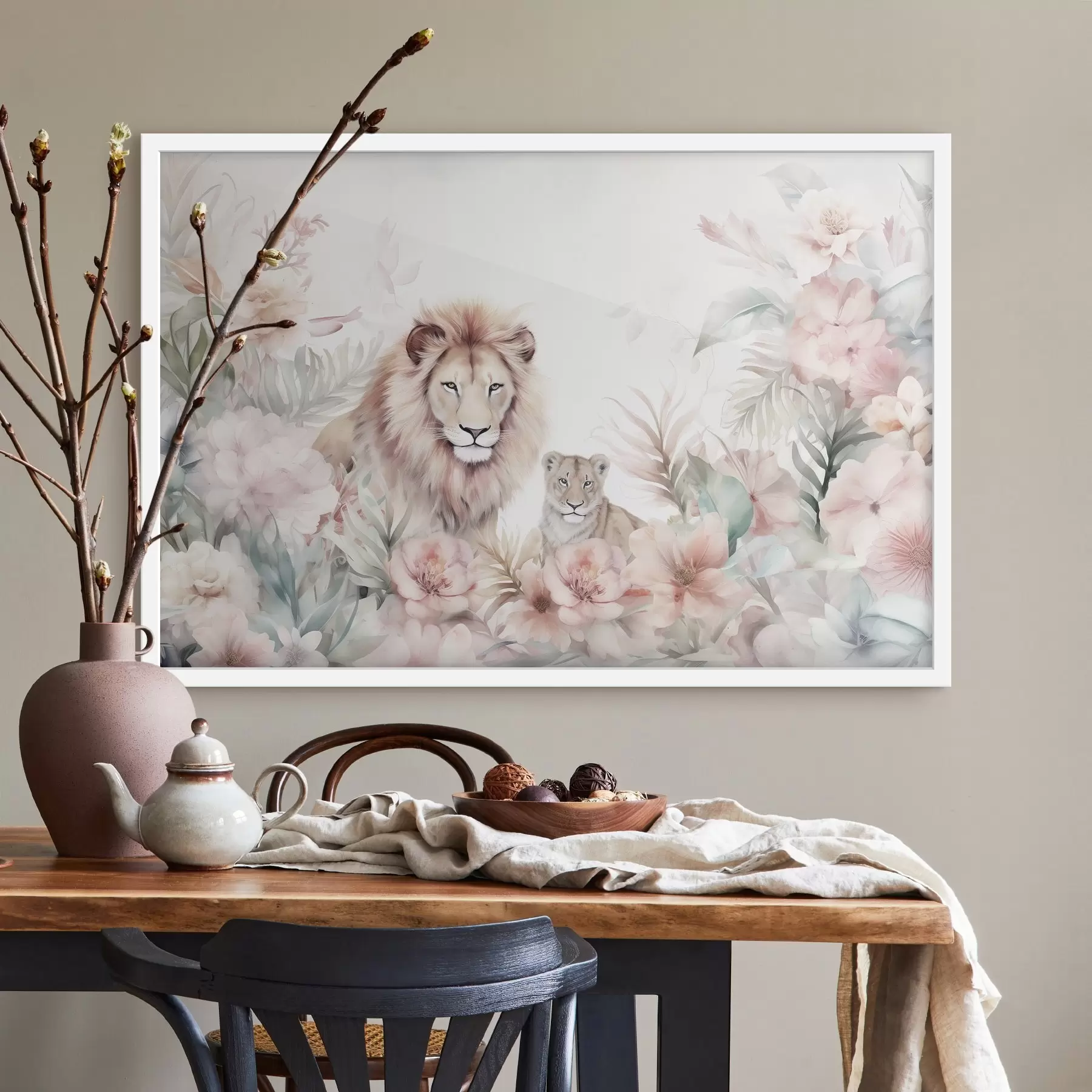 carta da parati Leoni nella boscaglia tropicale, acquerello imitazione nr. f47640