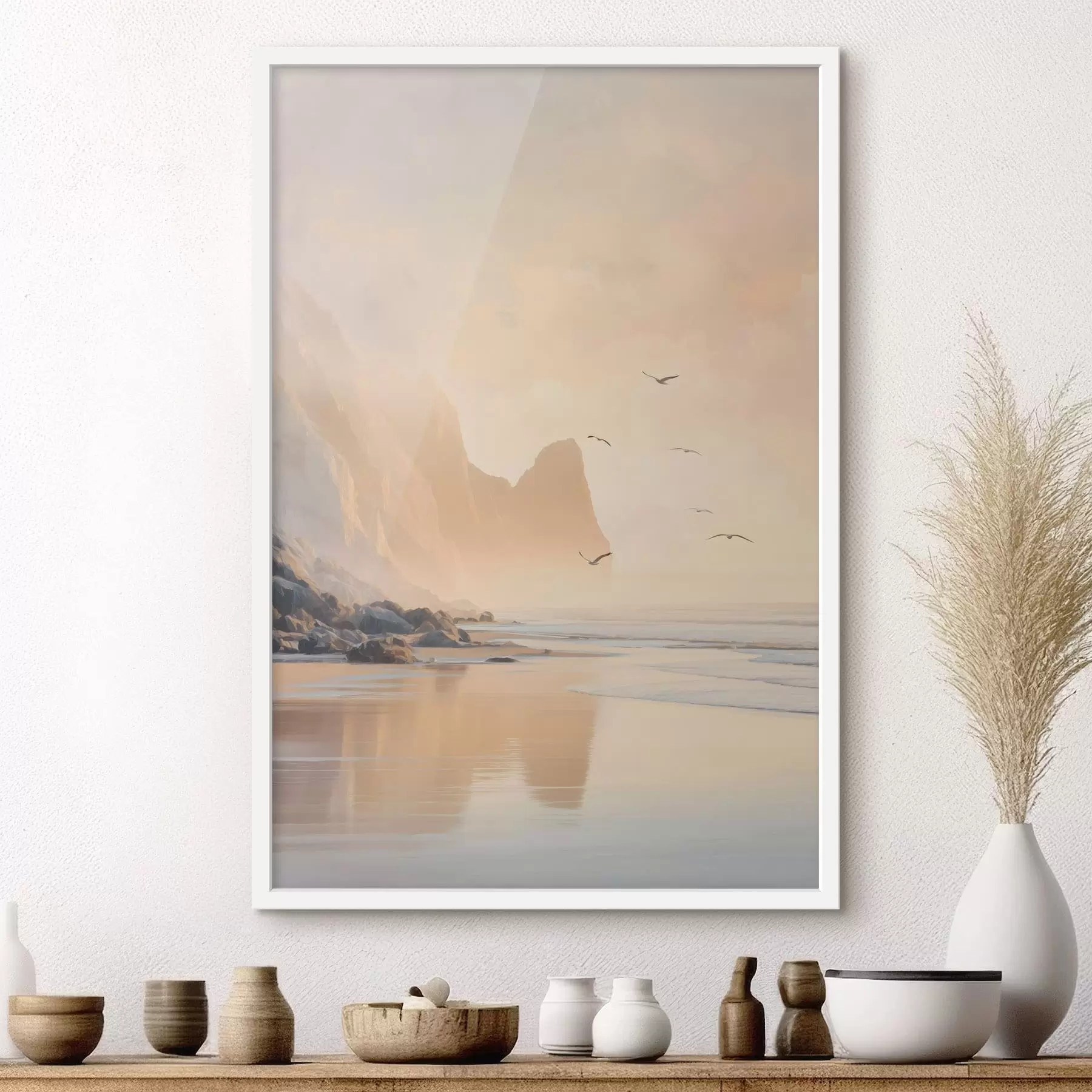 carta da parati alba sull'oceano sullo sfondo delle montagne nr. f47689