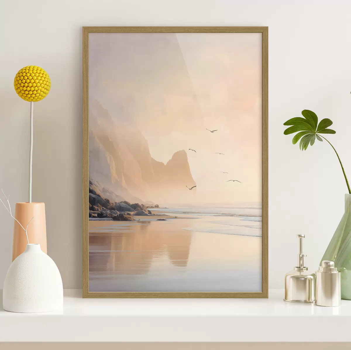 Poster alba sull'oceano sullo sfondo delle montagne f47689