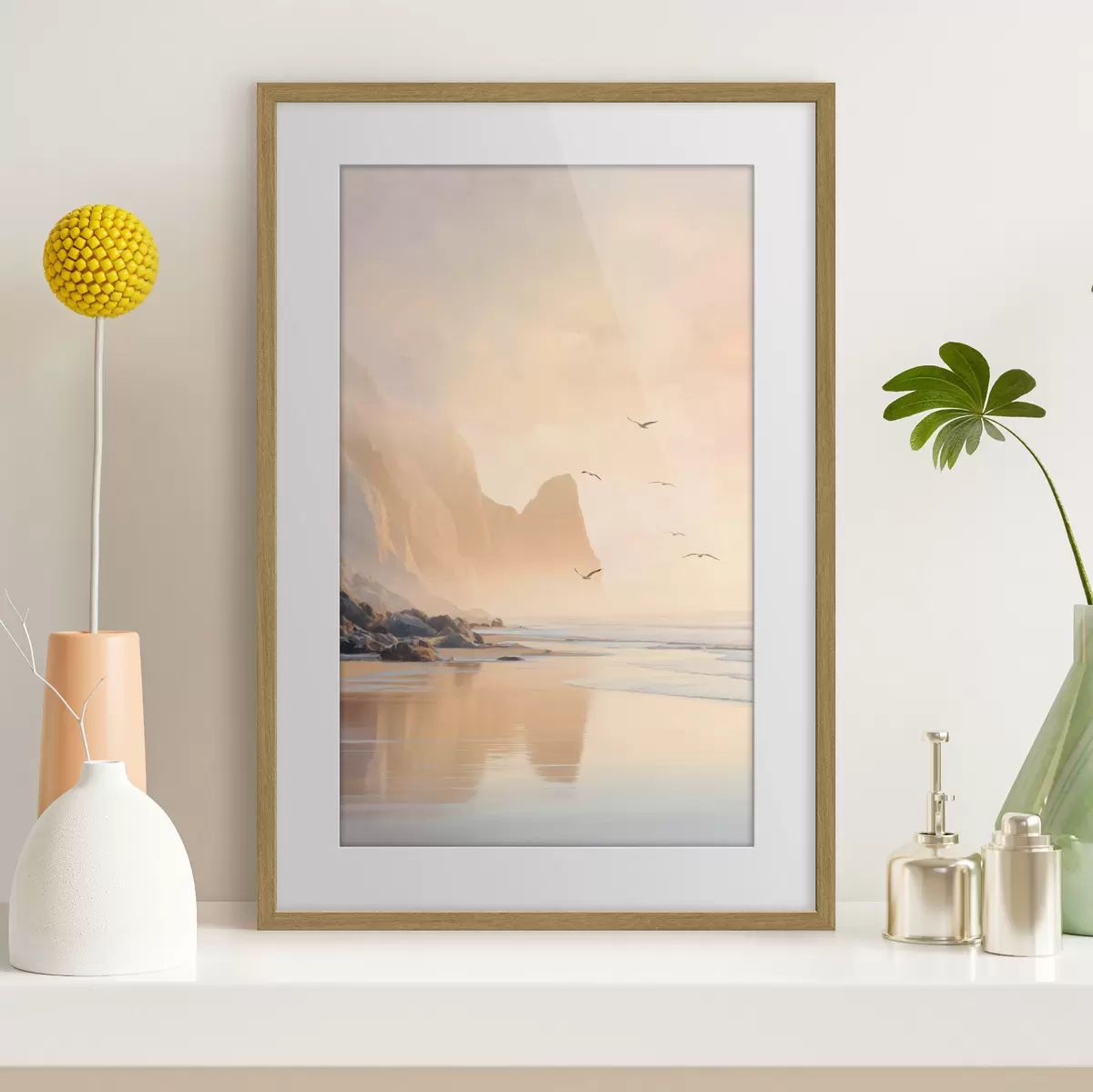 Poster alba sull'oceano sullo sfondo delle montagne f47689