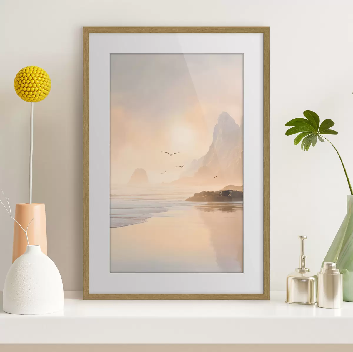 Poster alba sull'oceano sullo sfondo delle montagne f47690