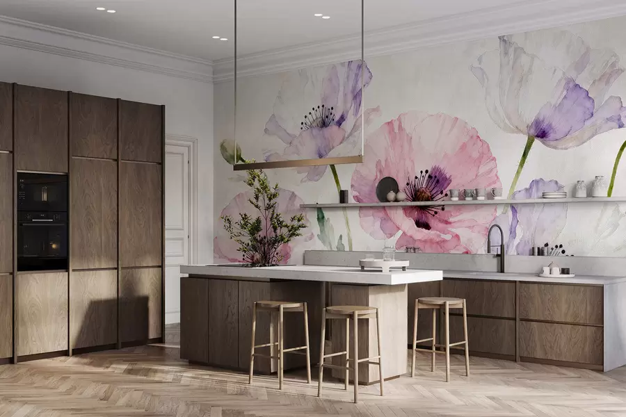 Carta da parati Floreale Papaveri acquerellati n. w05174