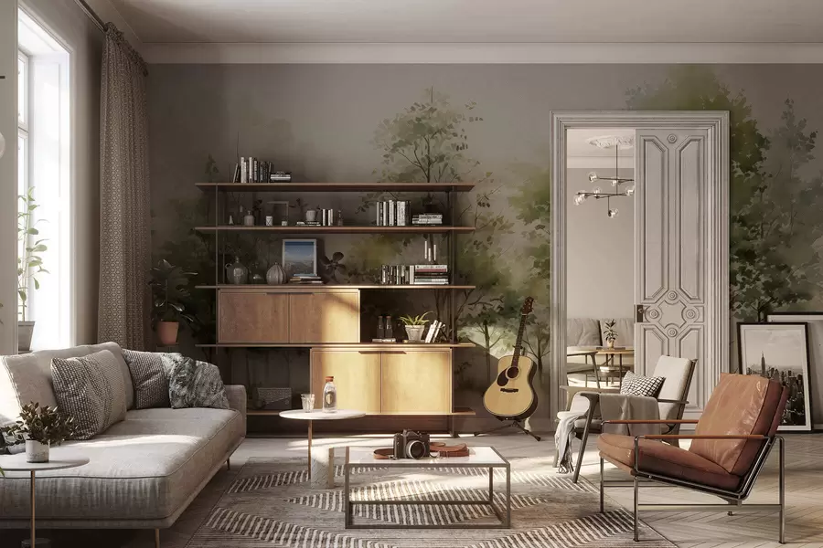 Carta da parati nature Foresta decidua acquerellata 