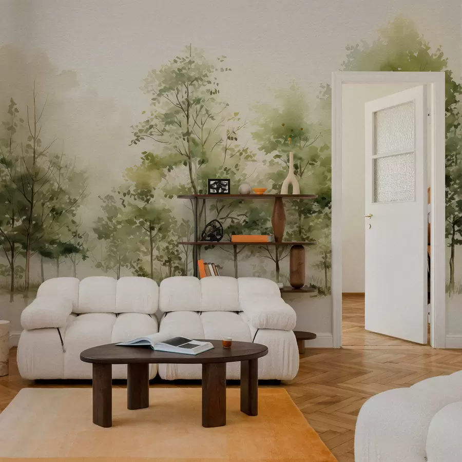 Carta da parati nature Foresta decidua acquerellata 