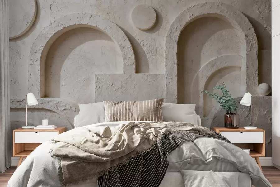 Carta da parati 3D Geometria volumetrica in calcestruzzo 