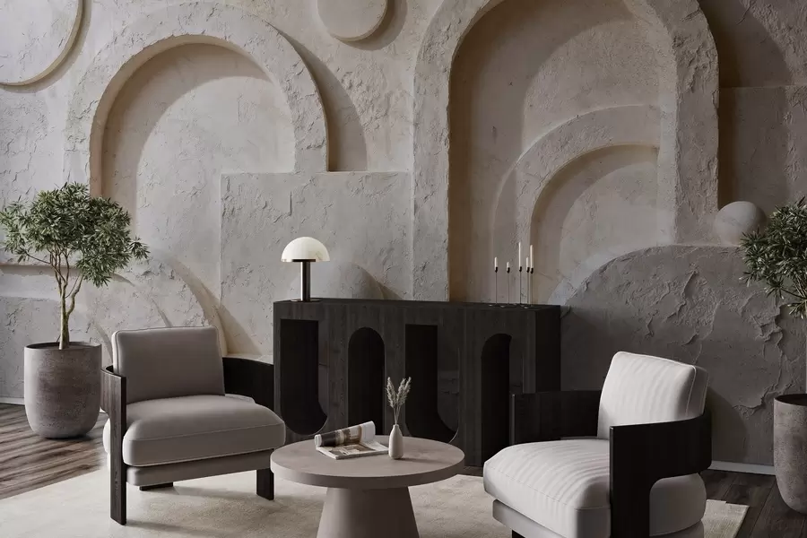 Carta da parati 3D Geometria volumetrica in calcestruzzo 