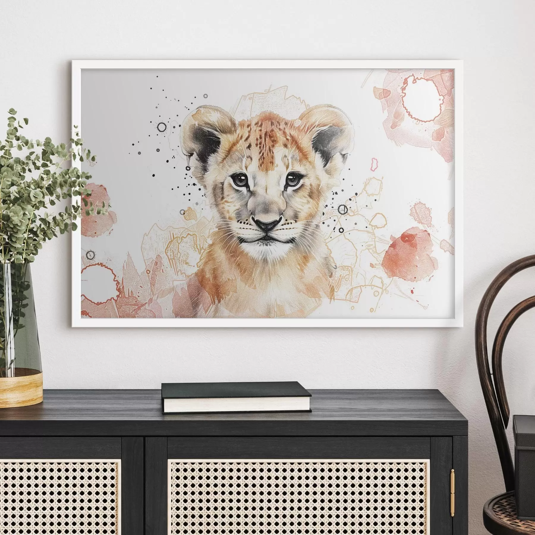 carta da parati Cucciolo di leone acquerellato, effetto matita nr. f47742