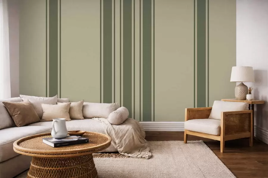 carta da parati Righe verticali in una palette di colori tenui verde e beige nr. w05098