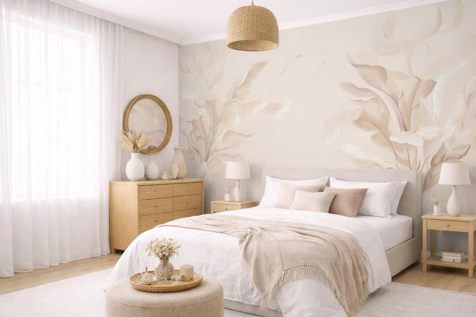 carta da parati Piante decorative ariose dai toni caldi e cremosi nr. w05126