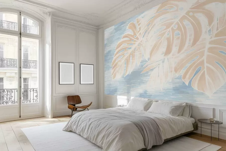 carta da parati Foglie astratte in caldi toni beige su sfondo chiaro nr. w05130