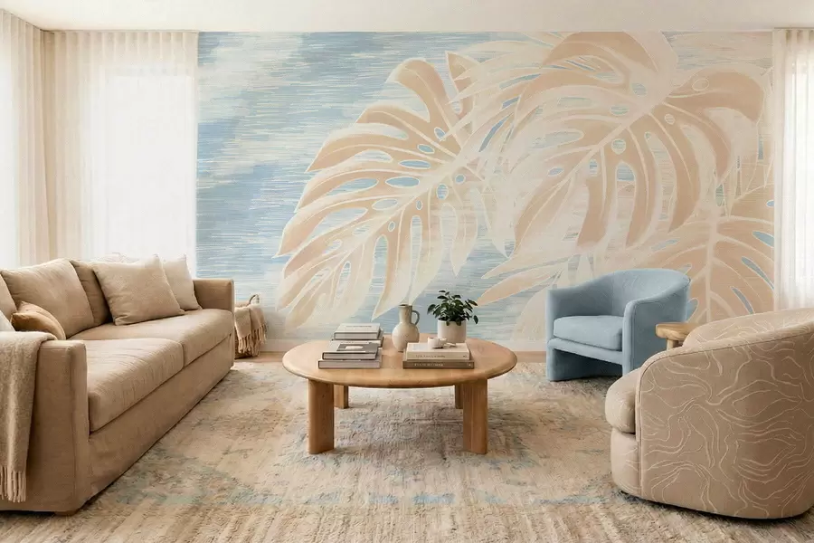 carta da parati Foglie astratte in caldi toni beige su sfondo chiaro nr. w05130