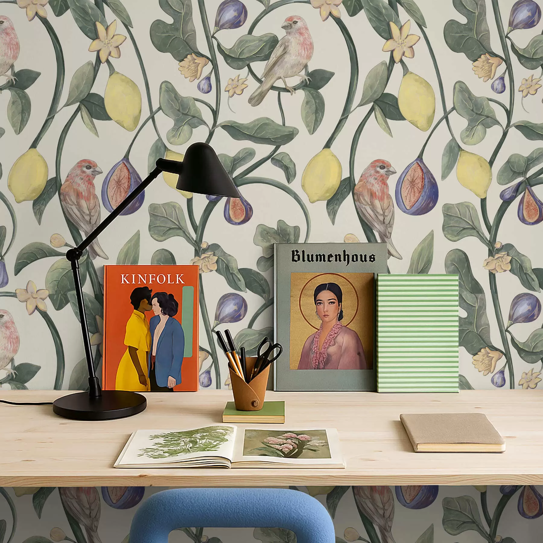 carta da parati Uccelli tra foglie e frutti nr. a01107