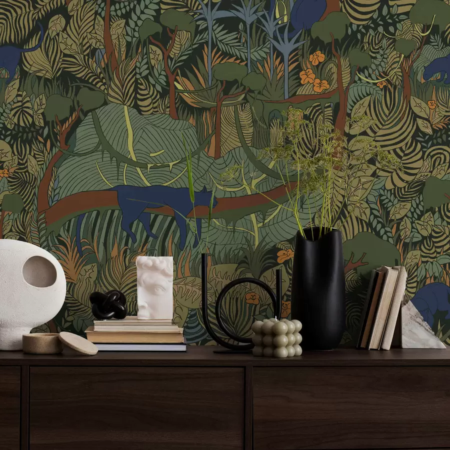 carta da parati Scena di una foresta oscura con animali nr. a01108v1