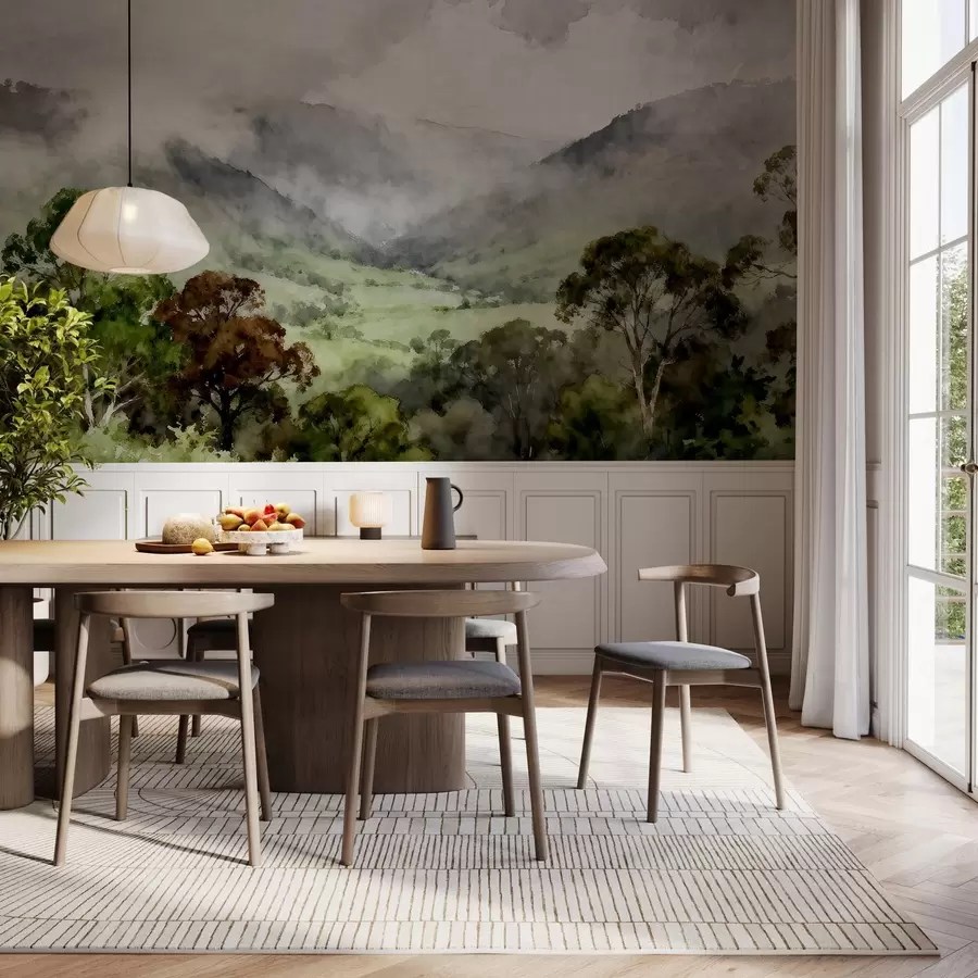 Carta da parati nature Paesaggio dipinto nella nebbia 