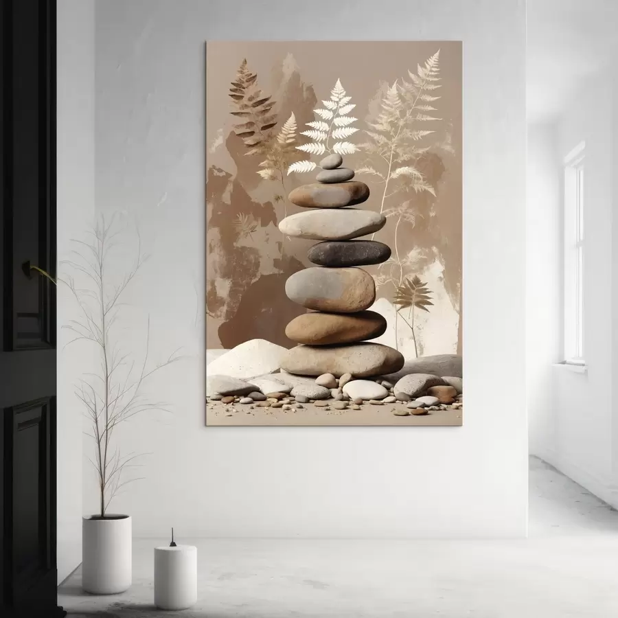 carta da parati Pila di pietre levigate con uno sfondo botanico nr. s47764