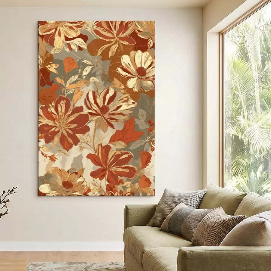 carta da parati Motivo floreale nei toni caldi del ruggine e del crema nr. s47770