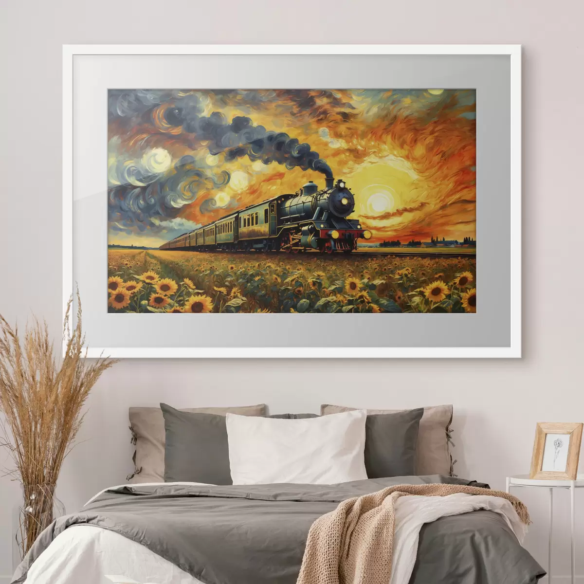 Poster Treno a vapore in un campo con cielo spettacolare f47257