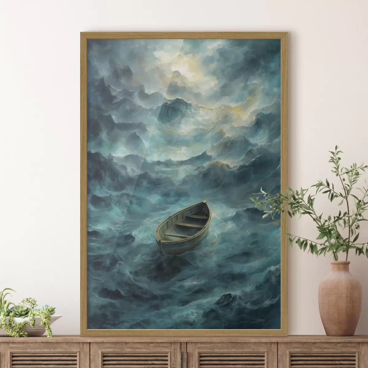 Poster Barca sulle onde in un mare in tempesta f47272
