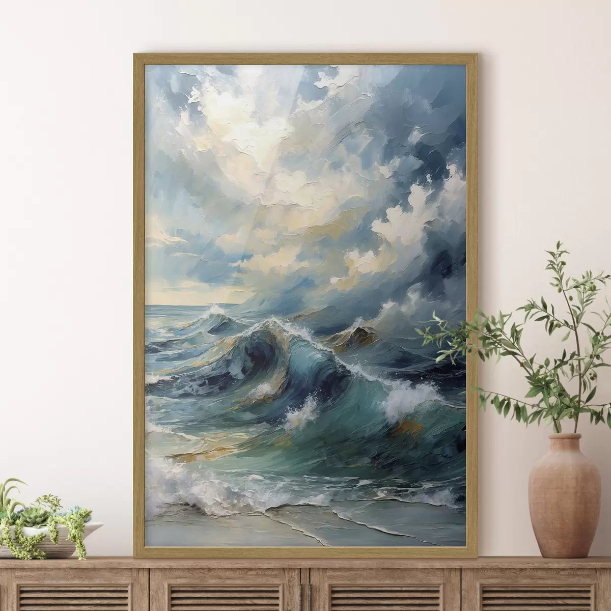 Poster Onde del mare sotto un cielo nuvoloso e luminoso f47275
