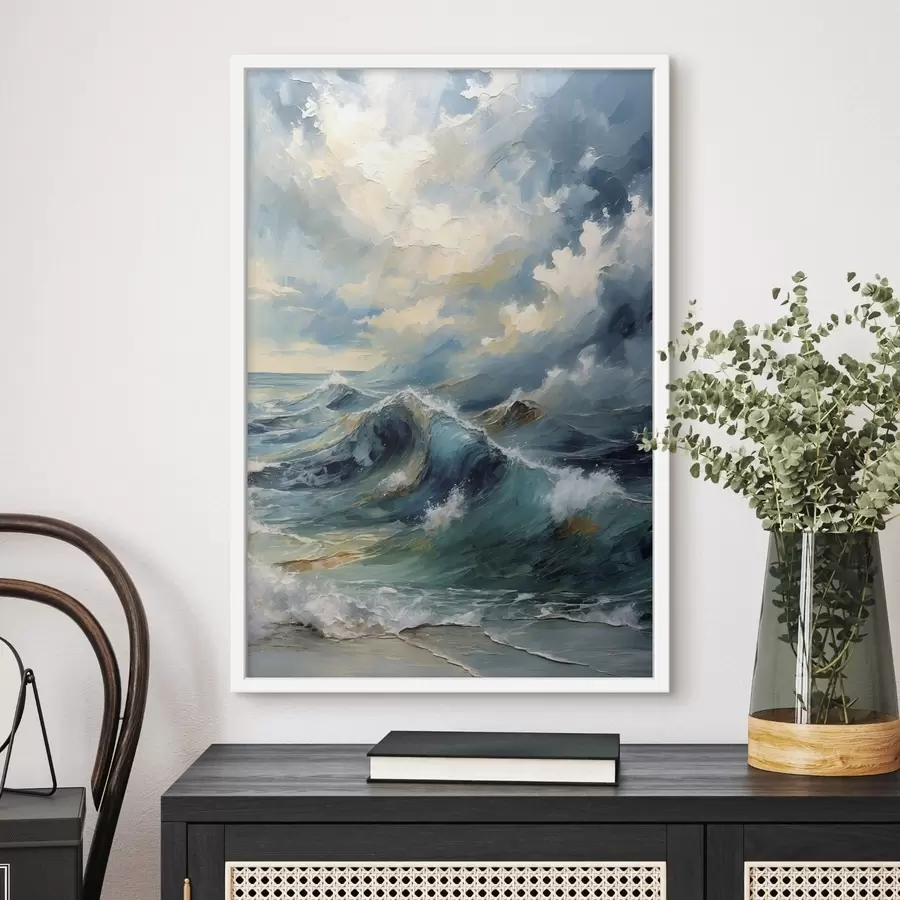 carta da parati Onde del mare sotto un cielo nuvoloso e luminoso nr. f47275