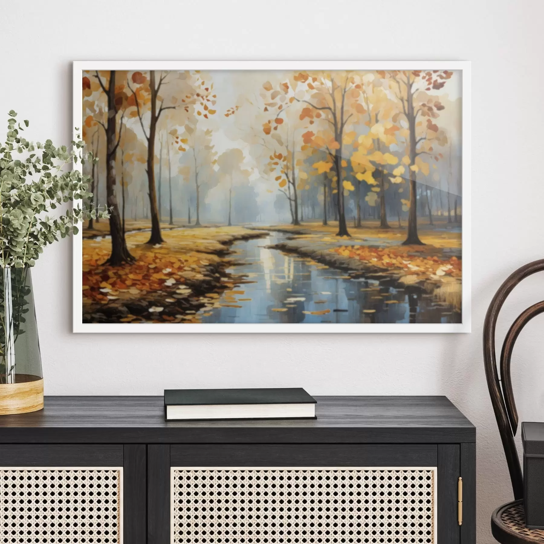 carta da parati Foresta autunnale con un ruscello e foglie gialle nr. f47278