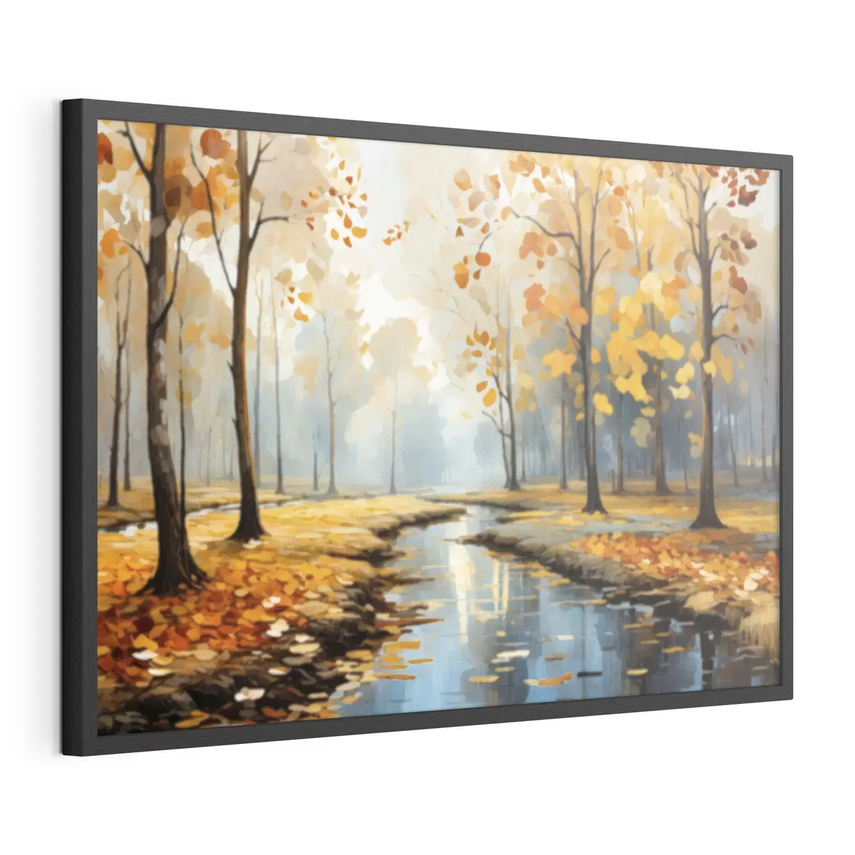 Poster Foresta autunnale con un ruscello e foglie gialle f47278