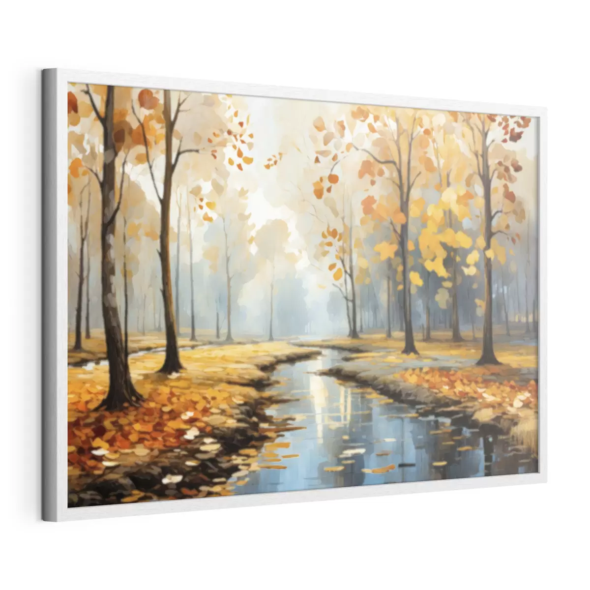 Poster Foresta autunnale con un ruscello e foglie gialle f47278