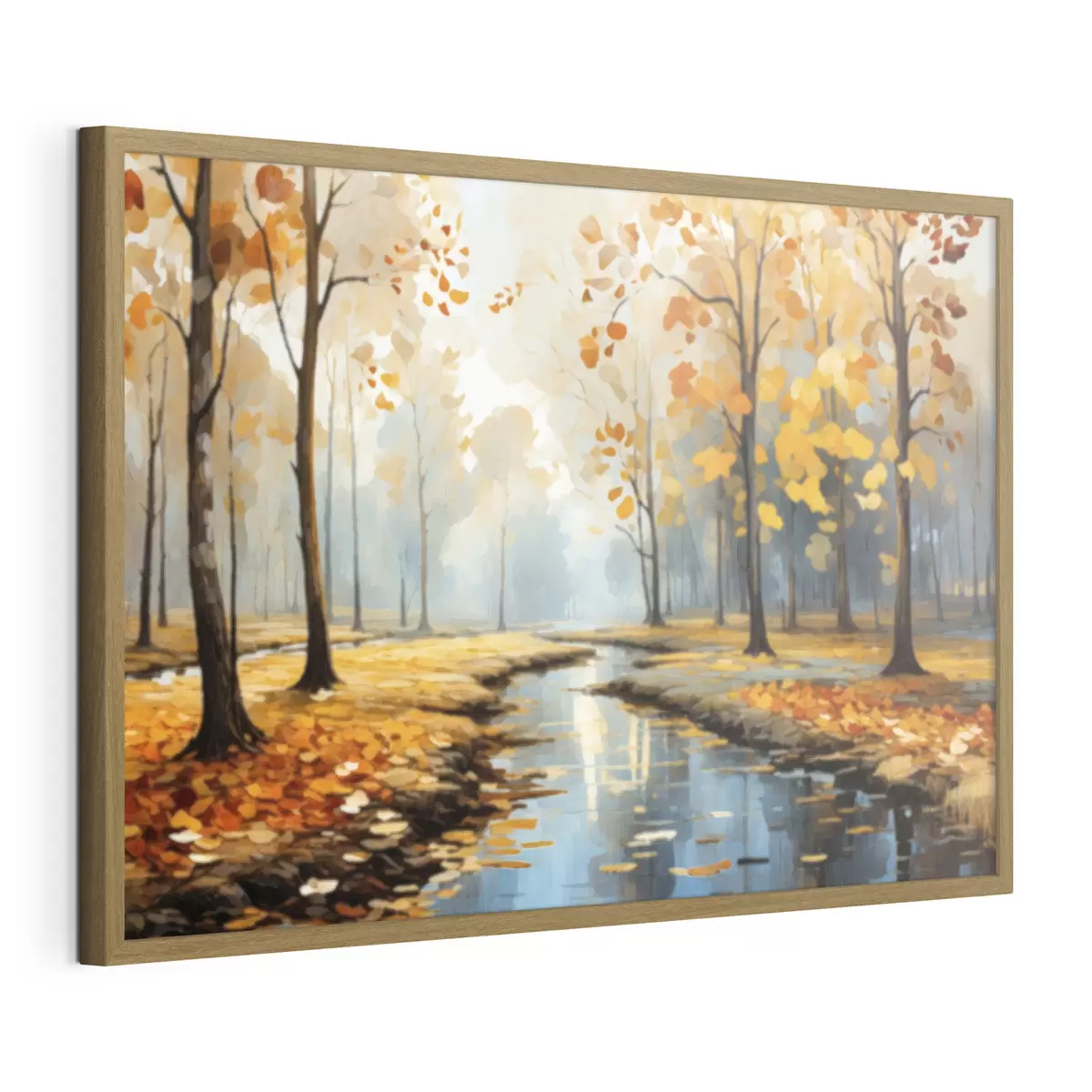 Poster Foresta autunnale con un ruscello e foglie gialle f47278