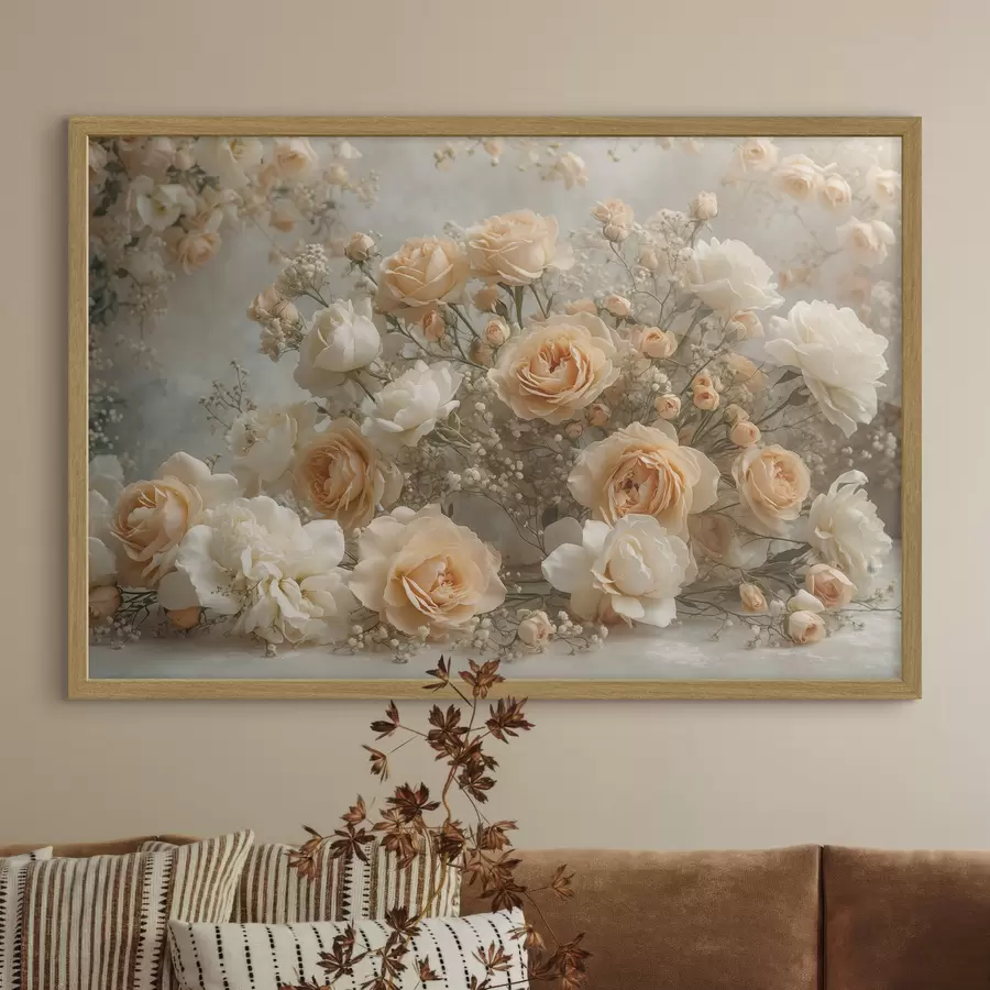 carta da parati Delicate rose color crema in una grande composizione floreale nr. f47279