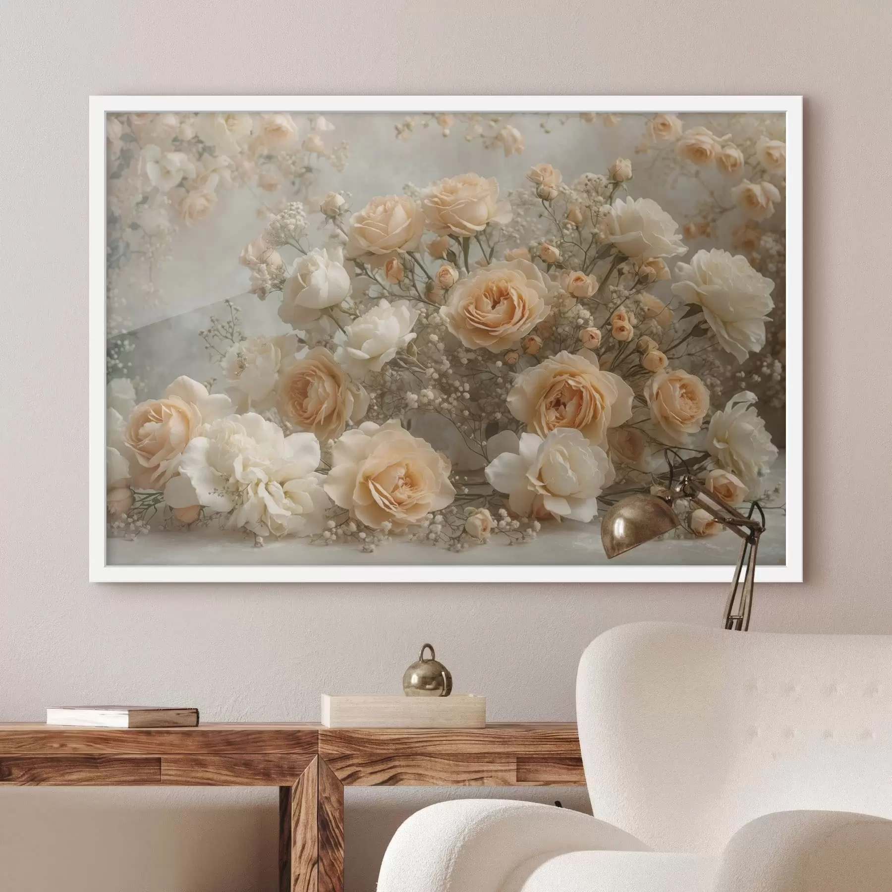 carta da parati Delicate rose color crema in una grande composizione floreale nr. f47279