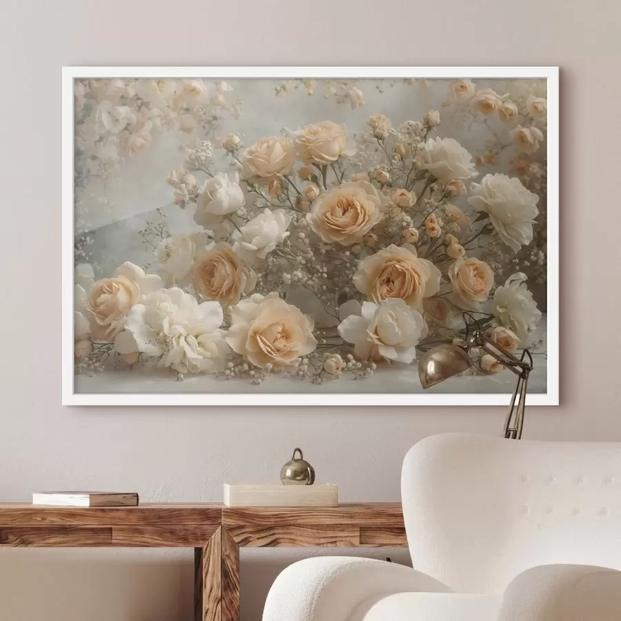 carta da parati Delicate rose color crema in una grande composizione floreale nr. f47279