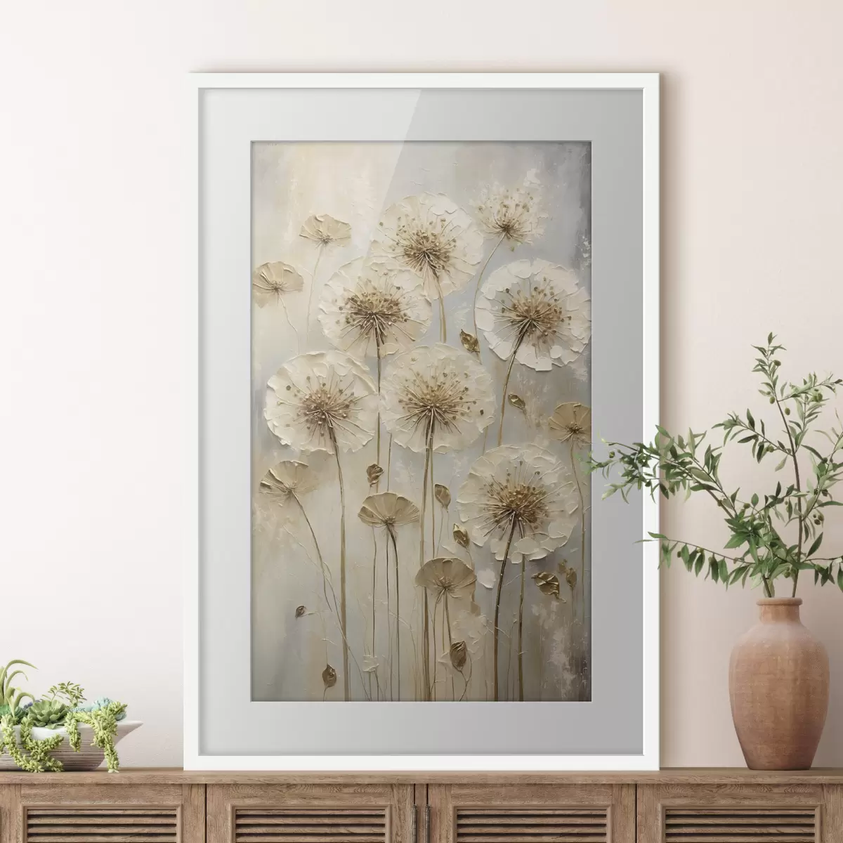 Poster Fiori alti color crema su sfondo chiaro f47282