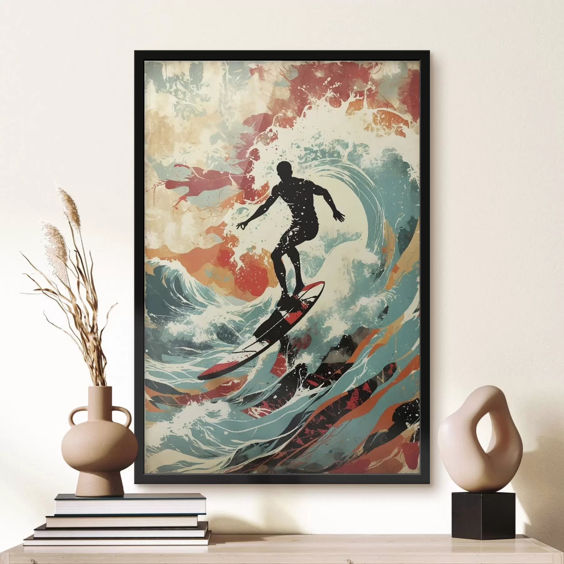 carta da parati Sagoma di surfista sulle onde in colori vivaci nr. f47284