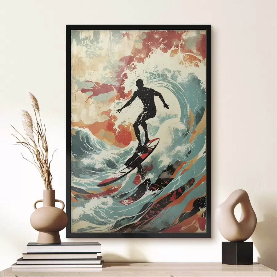 carta da parati Sagoma di surfista sulle onde in colori vivaci nr. f47284