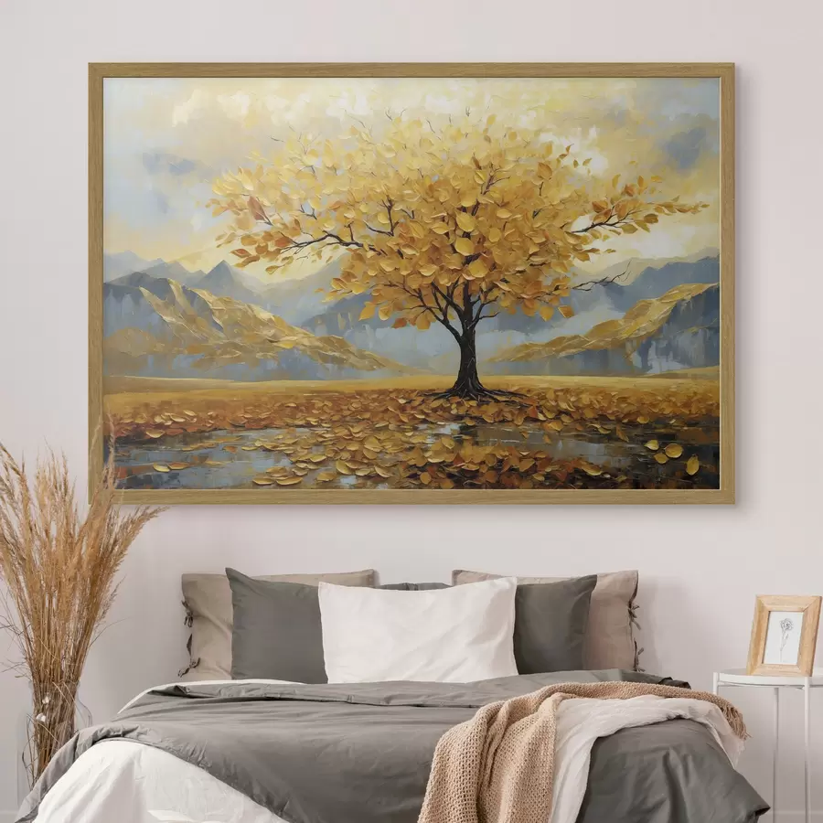 carta da parati Albero con foglie gialle in un paesaggio montano nr. f47285