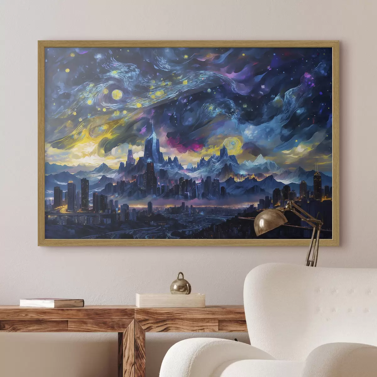 Poster Città fantastica sotto un cielo notturno luminoso f47288